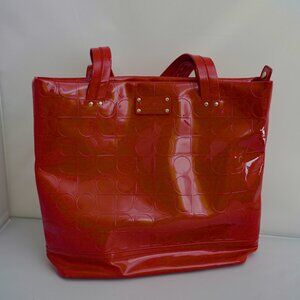 Kate Spade New York Red Patent Leather Tote Bag – Embossed Spade Pattern – Used